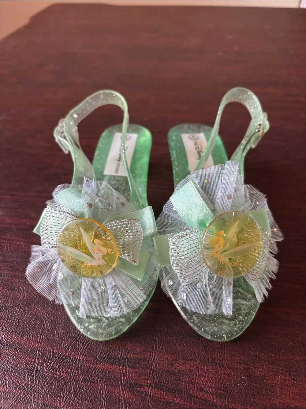 Disney Girls Green Tinker Bell Jelly Sandals with Tulle Bows